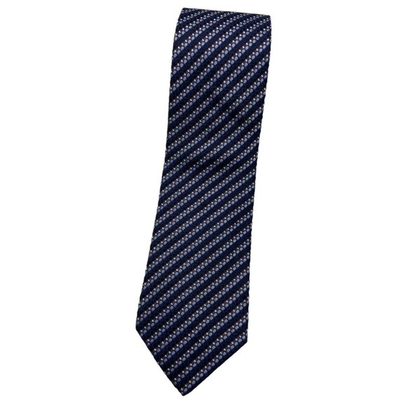 CHRISTIAN DIOR Men's 100% Silk Necktie LUXURY Navy Striped Geometric W:3.7" EUC - Picture 1 of 4